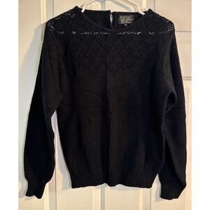 Vintage Knitivo Black Sweater M Korea Women's Acrylic Diamond Knit Long Sleeve